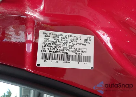 2003 Honda Odyssey Ex-L from USA, damaged, VIN 5FNRL18993B009180